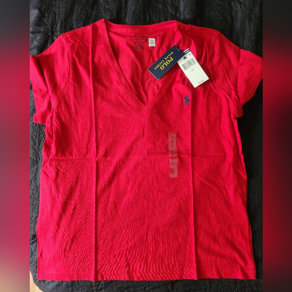 Polo Ralph Lauren Red V-Neck T-Shirt Womens